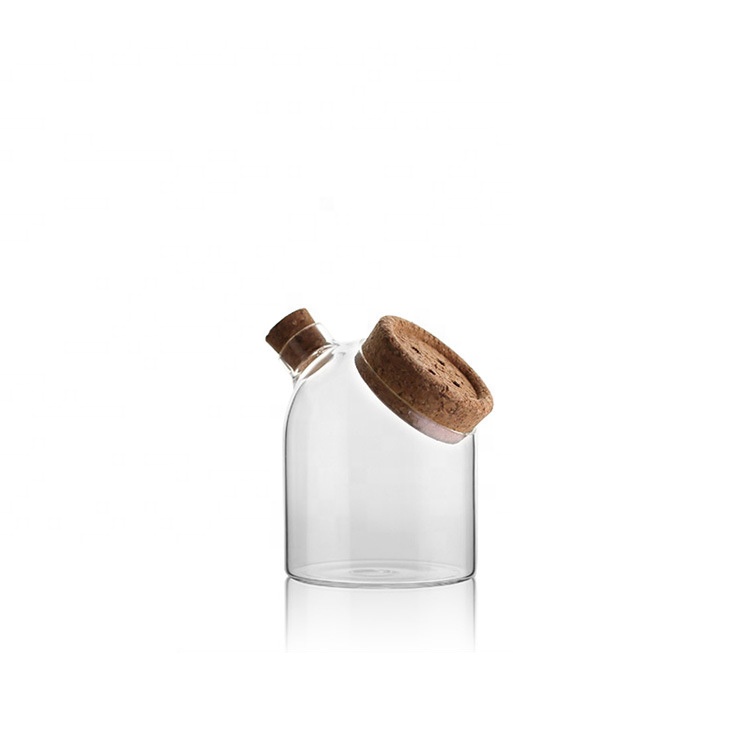 hot sale home high borosilicate glass storage jar with cork lid with holes