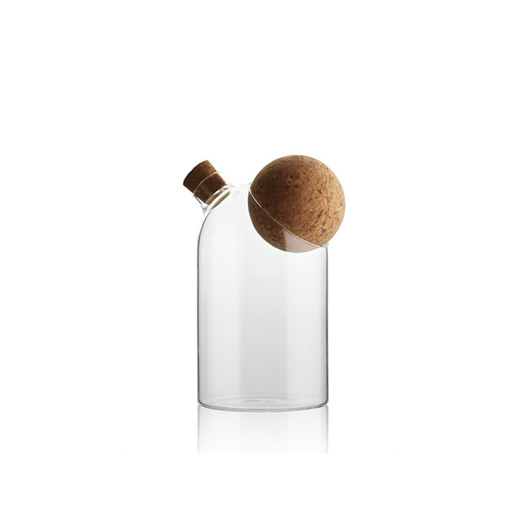 hot sale home high borosilicate glass storage jar with cork lid with holes
