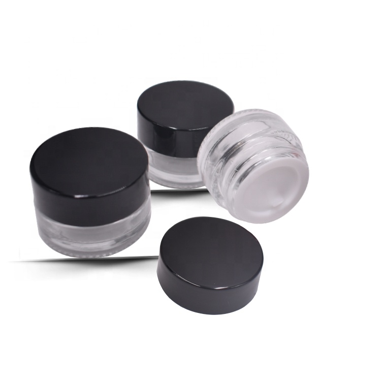 hot sale mini travel size lip balm 5g cosmetic jar clear 5g glass cosmetic jar with black plastic lid