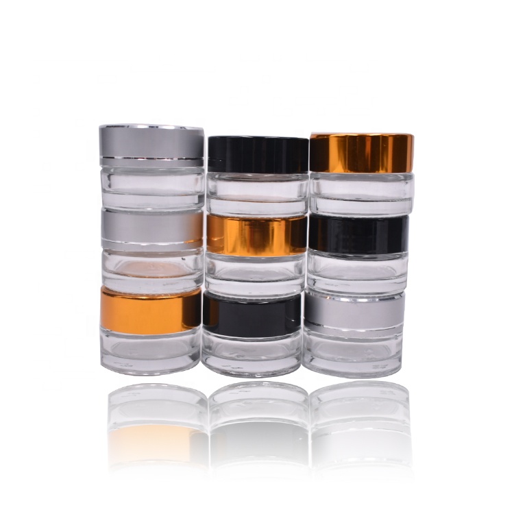 hot sale mini travel size lip balm 5g cosmetic jar clear 5g glass cosmetic jar with black plastic lid