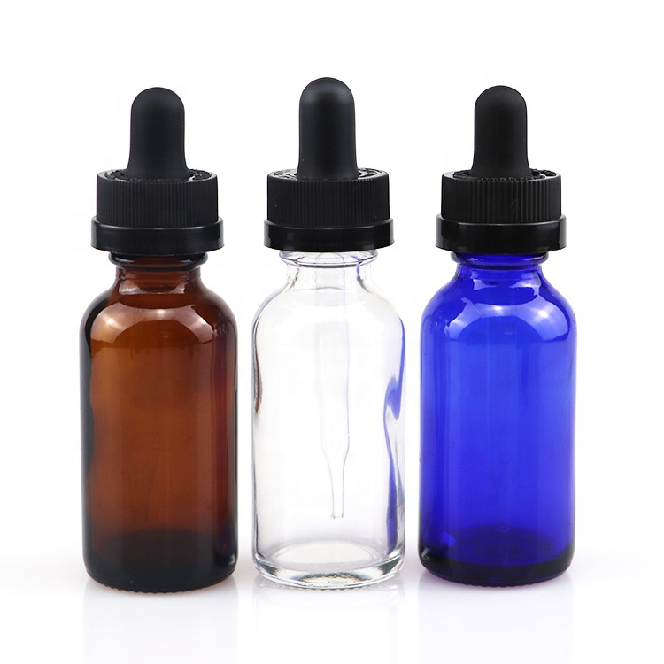 hot sale portable glass essential oil  boston round bottle blue empty bottle with  dropper 1oz 2oz 4oz