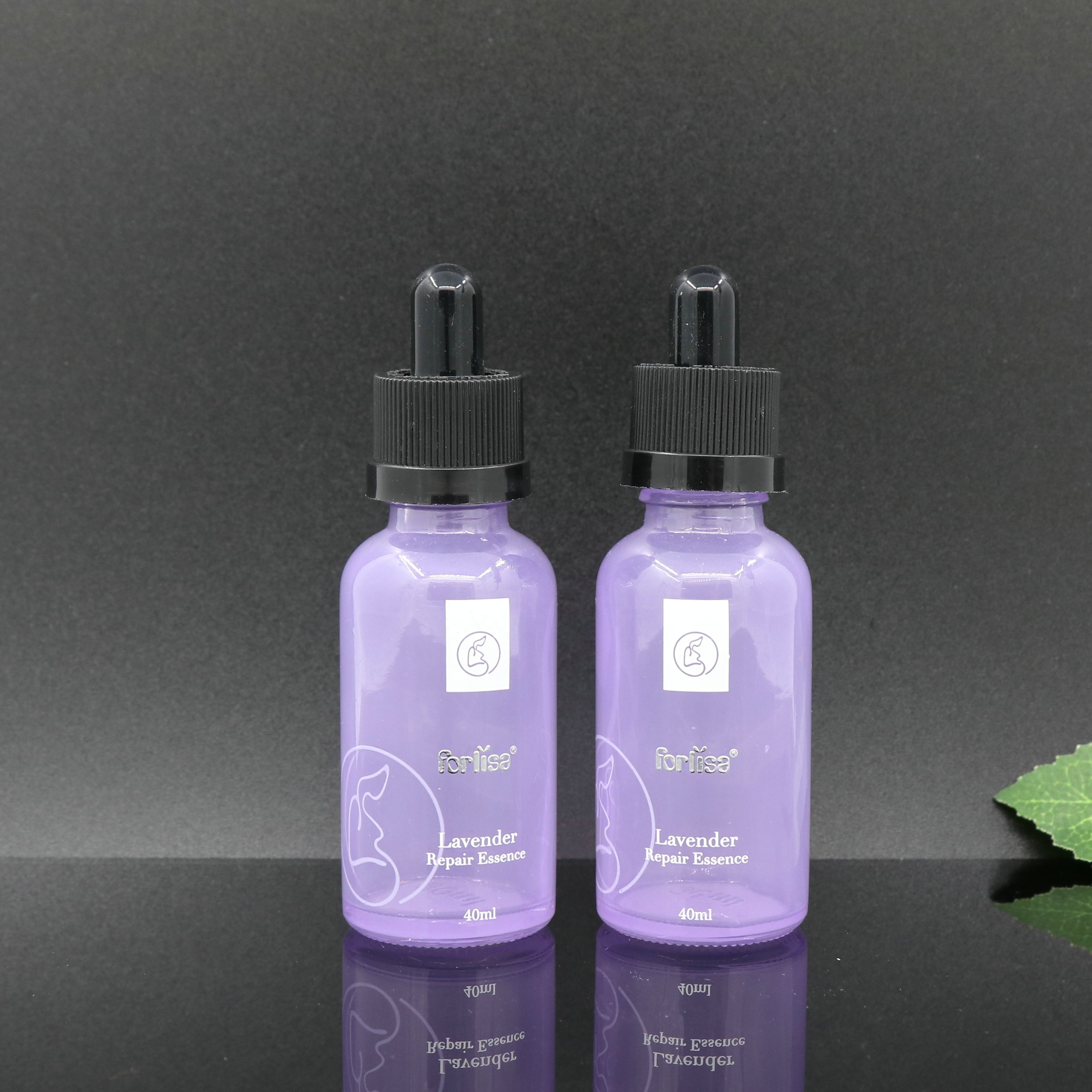 hot sale product shiny purple colored essential oil glass dropper bottles 30ml 50ml 100ml