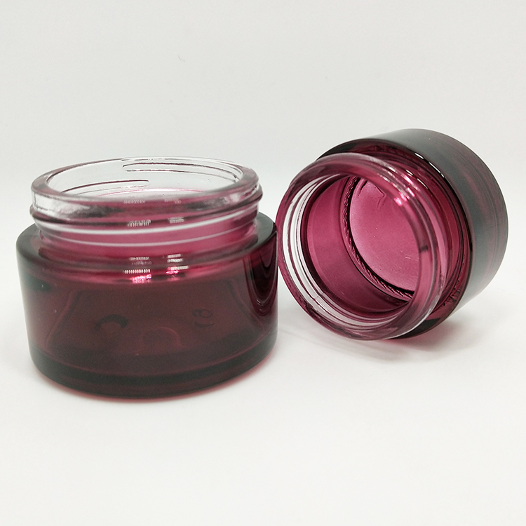 hot sale round cosmetic package skin care cream empty 1oz 30ml 30g borosilicate purple glass jar with lid