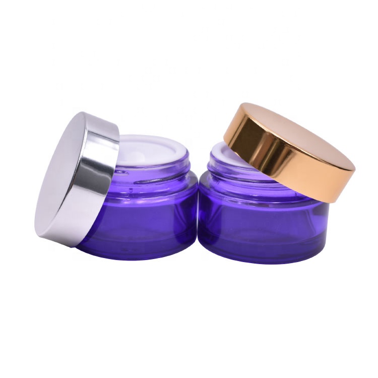 hot sale round cosmetic package skin care cream empty 1oz 30ml 30g borosilicate purple glass jar with lid