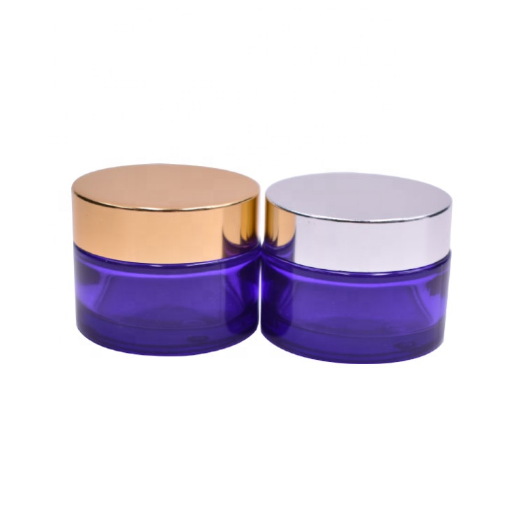 hot sale round cosmetic package skin care cream empty 1oz 30ml 30g borosilicate purple glass jar with lid