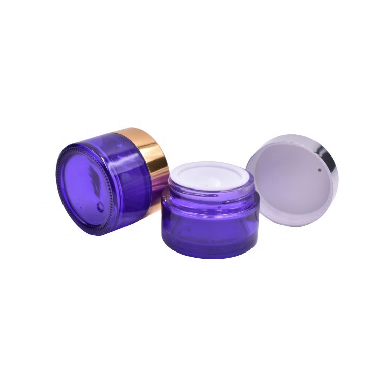 hot sale round cosmetic package skin care cream empty 1oz 30ml 30g borosilicate purple glass jar with lid