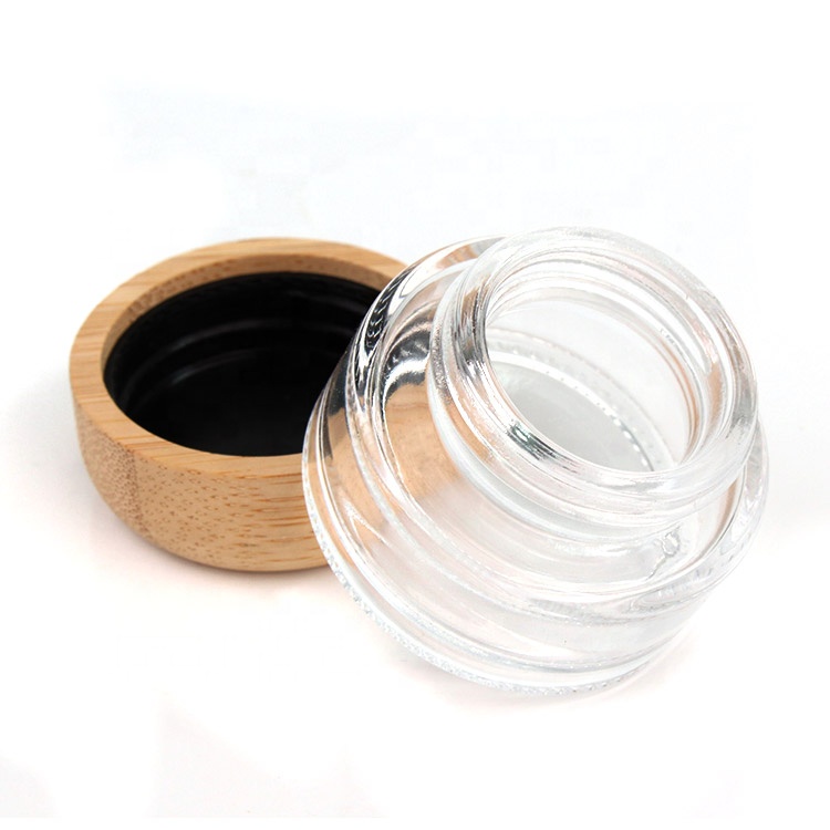 hot sale skin care luxury 25ml clear round bamboo lid glass face cream cosmetic containers