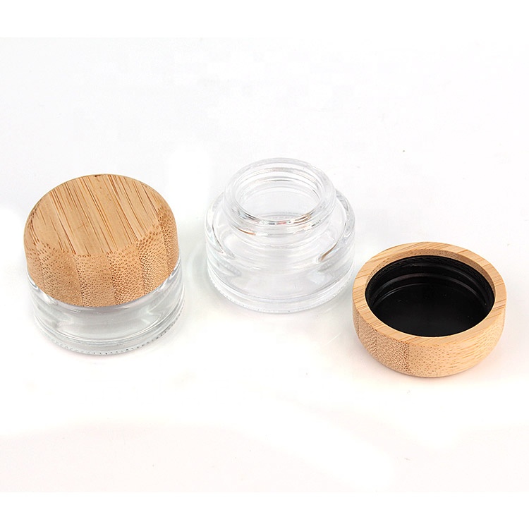 hot sale skin care luxury 25ml clear round bamboo lid glass face cream cosmetic containers