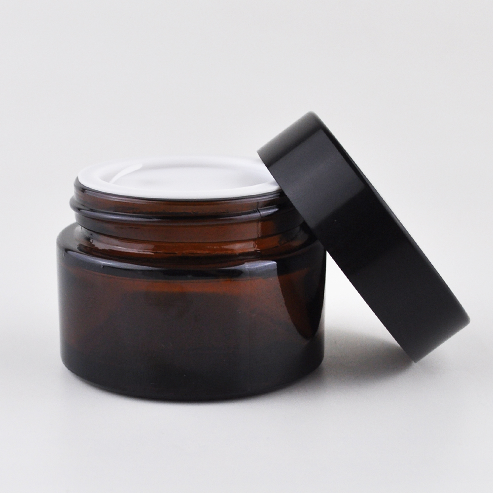 hot sale skincare packaging white square 60 ml black jar black glass container for face cream