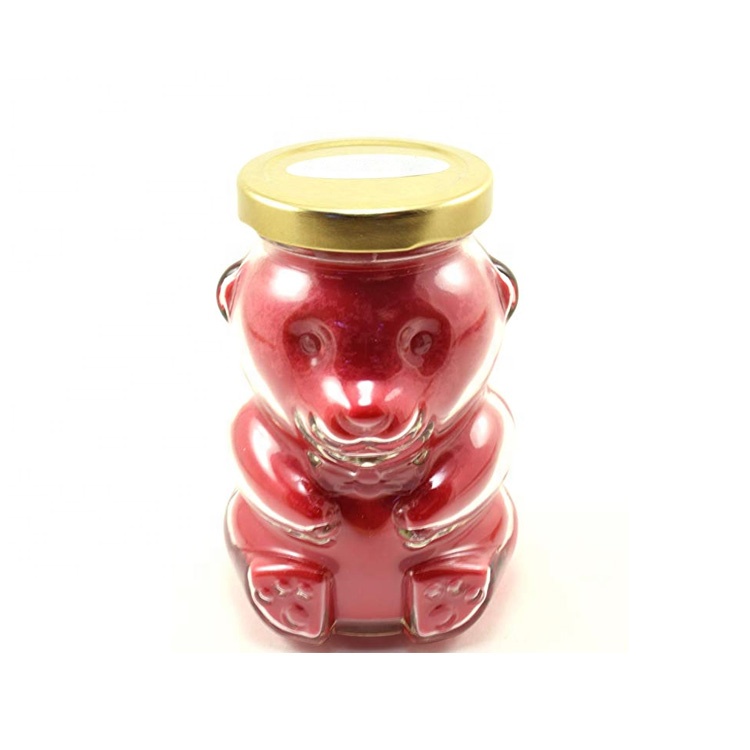 hot sale soy candle container 250ml cute teddy bear packaging 8oz honey jam airtight glass food jar with metal lug caps