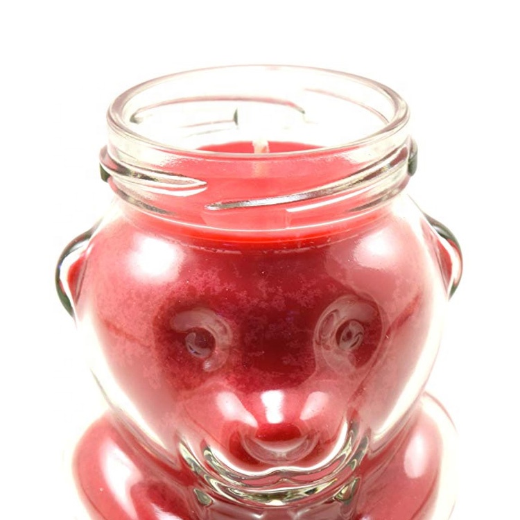 hot sale soy candle container 250ml cute teddy bear packaging 8oz honey jam airtight glass food jar with metal lug caps