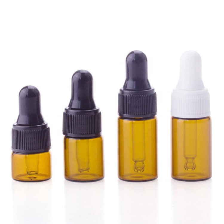 hot sale stock products cosmetic oil package sample 1ml 2ml 3ml amber glass bottle with plastic dropper