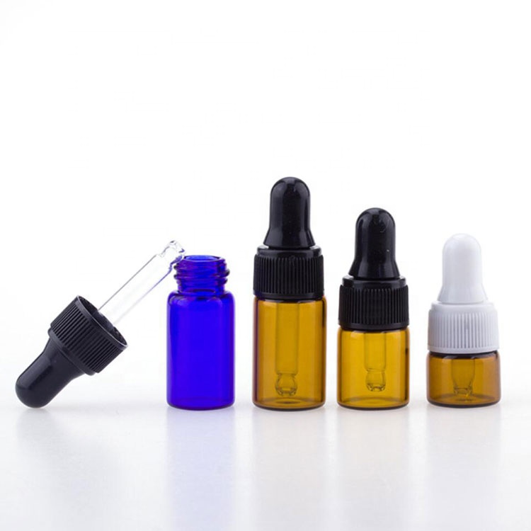 hot sale stock products cosmetic oil package sample 1ml 2ml 3ml amber glass bottle with plastic dropper