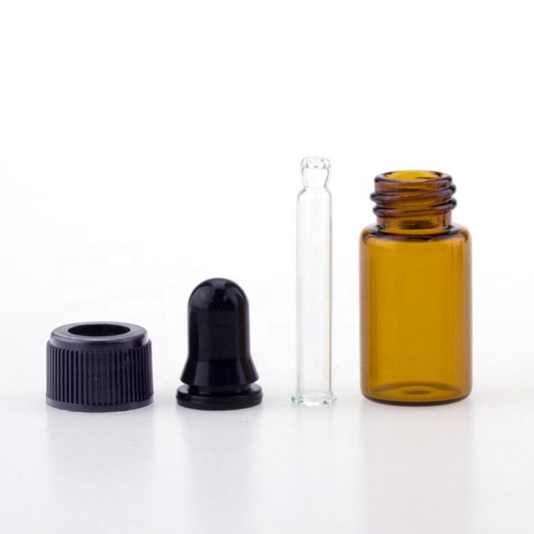 hot sale stock products cosmetic oil package sample 1ml 2ml 3ml amber glass bottle with plastic dropper