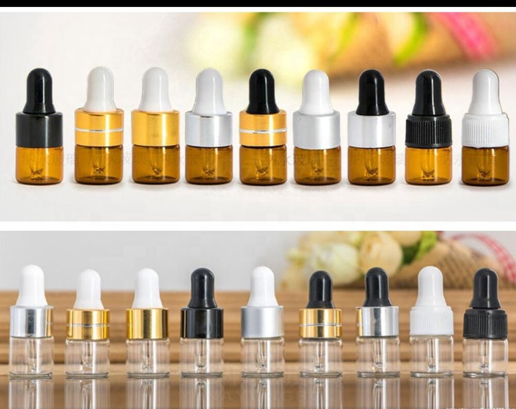 hot sale stock products cosmetic oil package sample 1ml 2ml 3ml amber glass bottle with plastic dropper