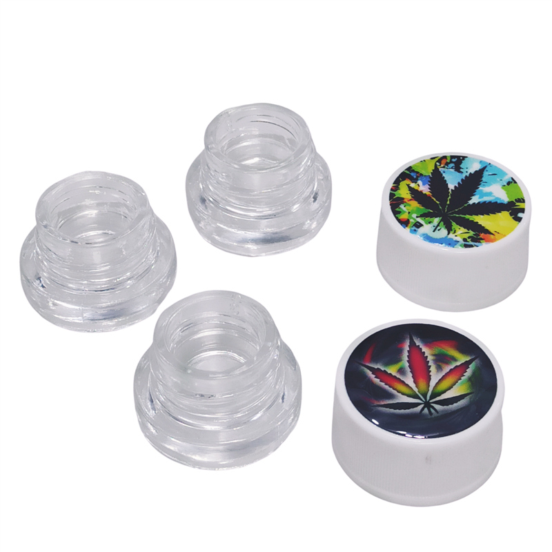 hot sale transparent 5ml 7ml 10ml glass jar glass concentrate oil container with white lid
