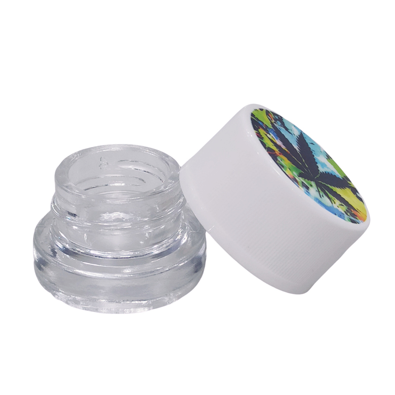 hot sale transparent 5ml 7ml 10ml glass jar glass concentrate oil container with white lid