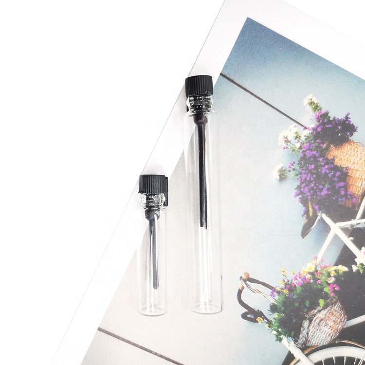 hot sale tube glass sample perfume, 1ml 2ml perfume sample vials with stick stopper