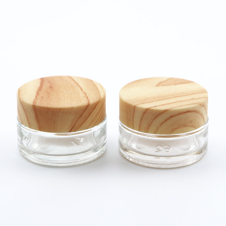 hot sale whole sets clear frosted glass cream jar with bamboo grain lid glass bottle for lotion cosmetic packaging