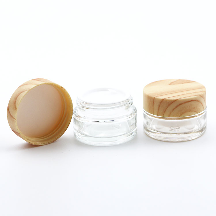 hot sale whole sets clear frosted glass cream jar with bamboo grain lid glass bottle for lotion cosmetic packaging