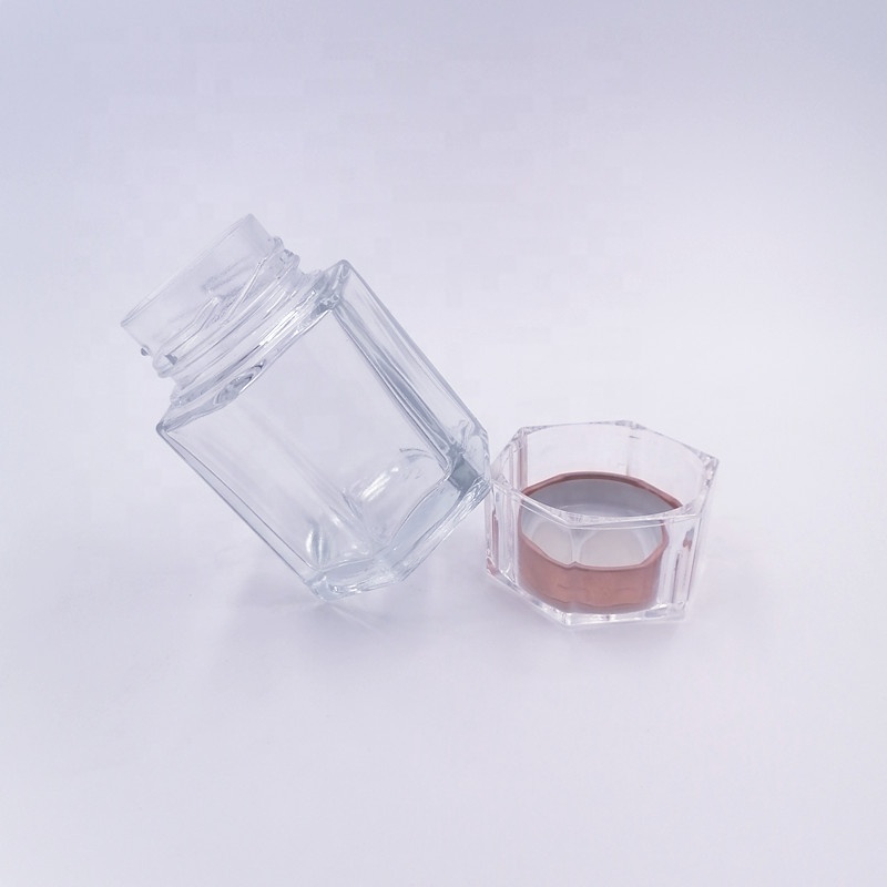 hot sale wide mouth honey bee jar spice food container storage caviar glass bottle hexagon 60ml jam sauce twist off lid vitamin