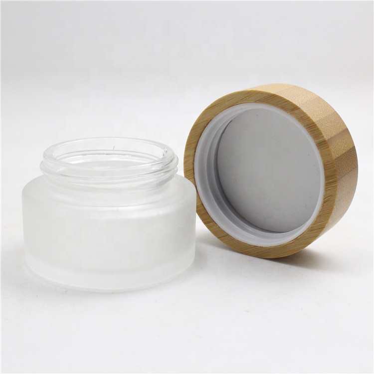 hot sales 30g 50g 100g bamboo glass cream jar cosmetic packaging with bamboo lid