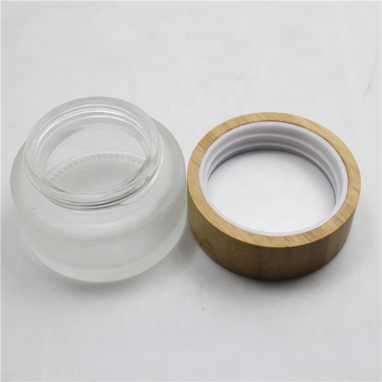 hot sales 30g 50g 100g bamboo glass cream jar cosmetic packaging with bamboo lid