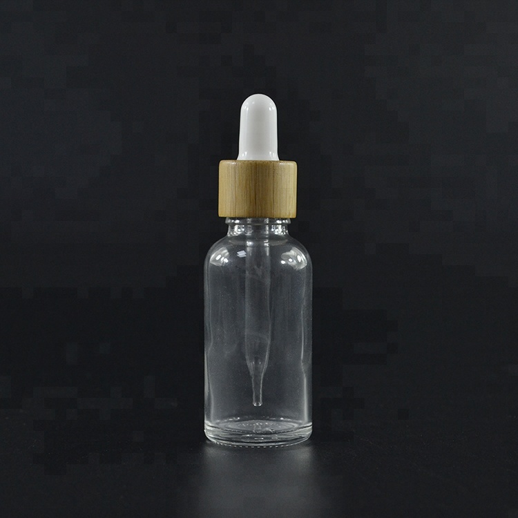 hot sales 30ml amber essential oil glass dropper bottle with bamboo lid