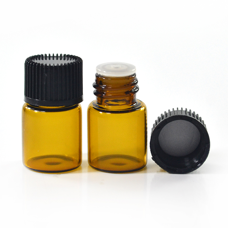 hot sales essential oil bottle 1ml 2ml 3ml 5ml mini sample amber glass vial with Inner plug and screw cap