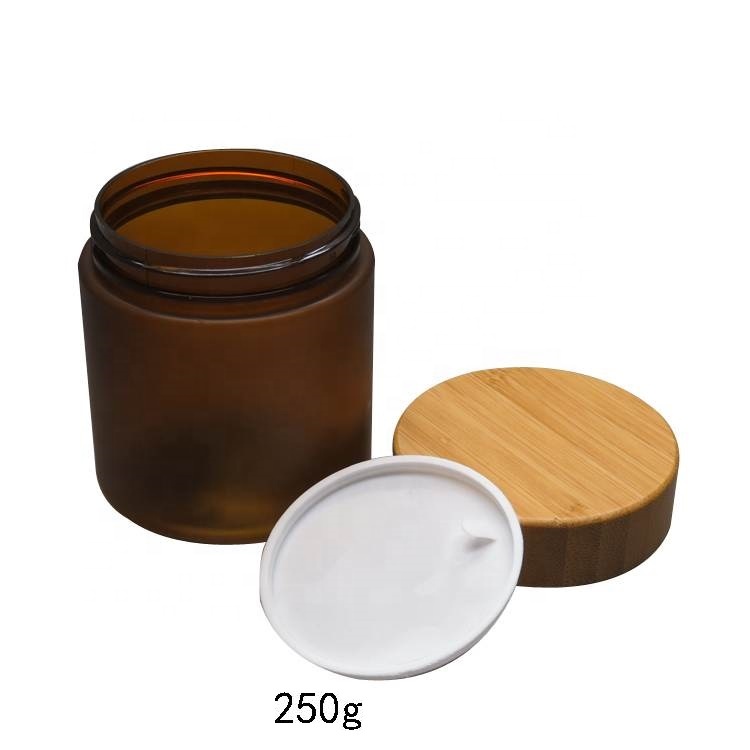 hot sales food grade container face cream packaging amber pet plastic cream jars with bamboo lid for skin care packaging