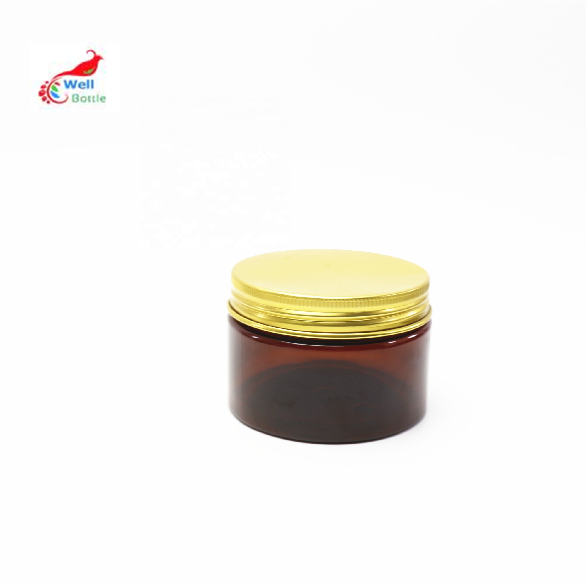 hot seal  100ml 120 ml, 150ml  amber  PET  jar  with gold  aluminium lids in stock PL-33K