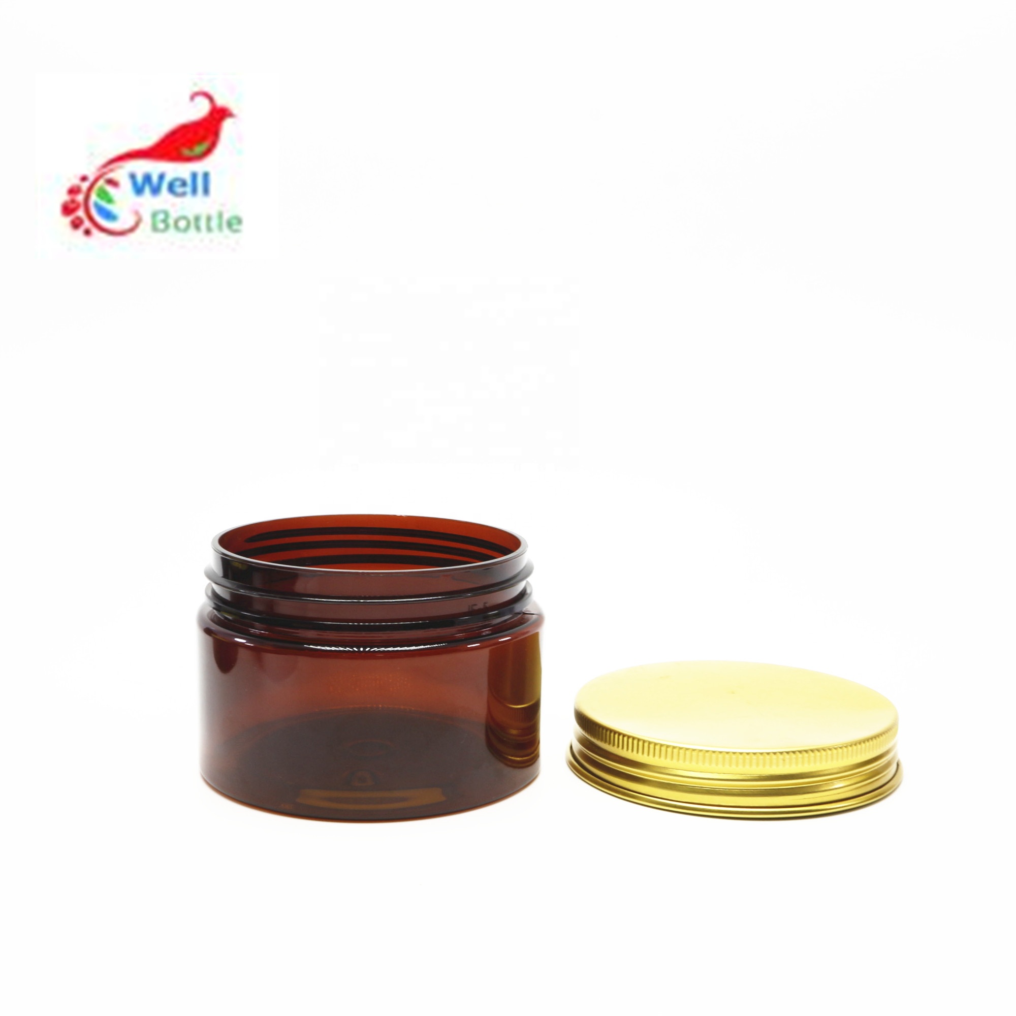 hot seal 100ml 120 ml, 150ml amber PET jar with gold aluminium lids in stock PL-33K