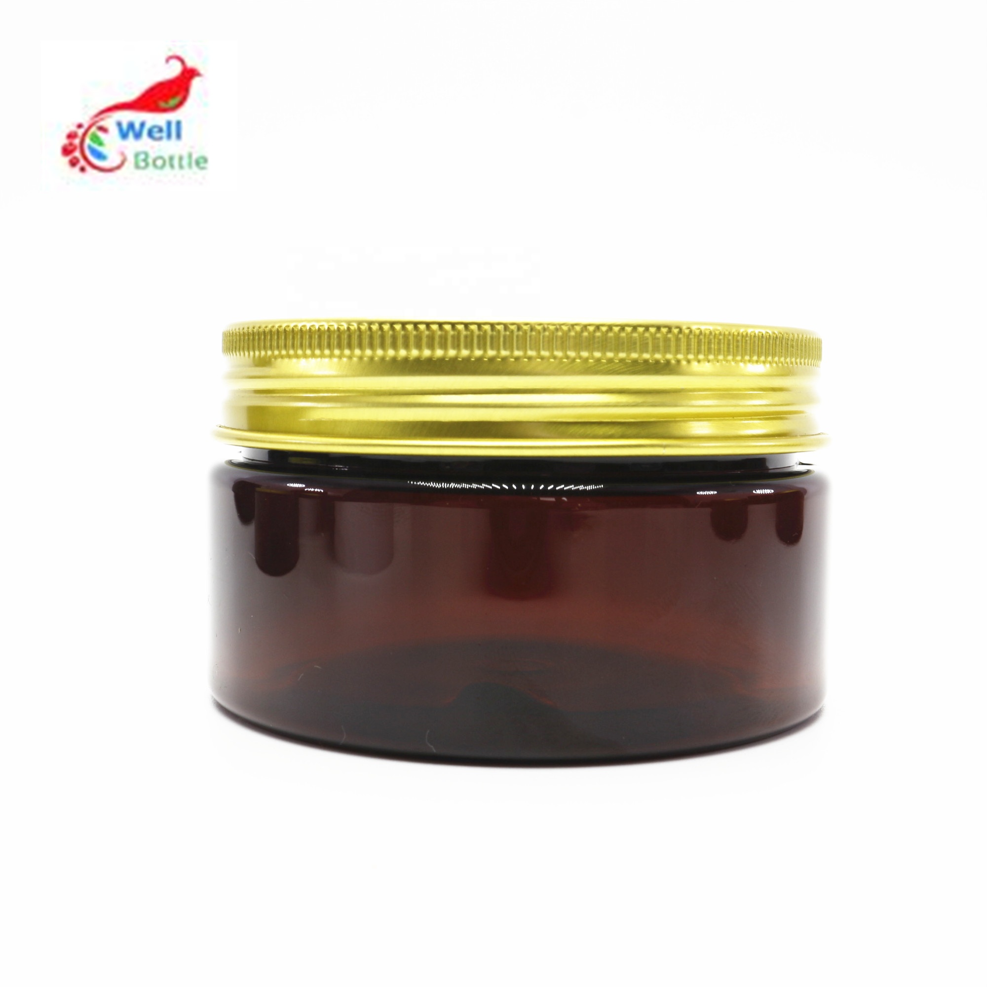hot seal 100ml 120 ml, 150ml amber PET jar with gold aluminium lids in stock PL-33K