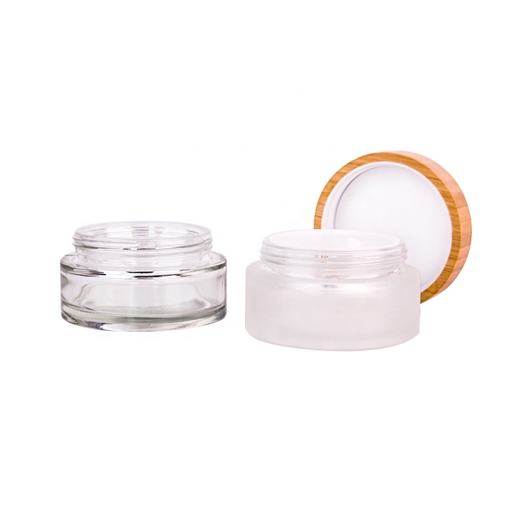hot sell 120ml 4oz frost wide mouth cosmetic jar for skin care with wooden bamboo lid