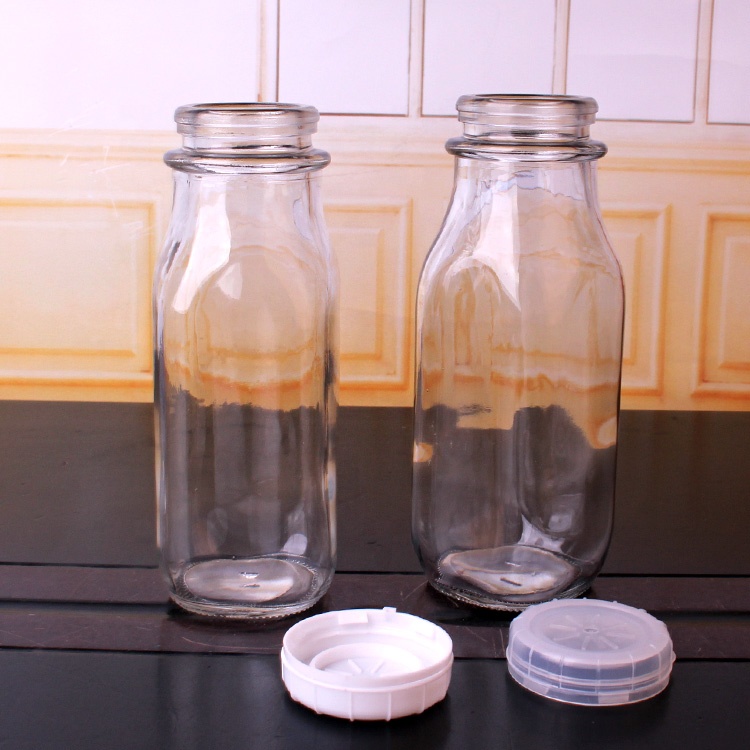 hot sell 250ml 350ml 400ml 1000ml square shape empty glass bottle for milk juice beverage water with plastic screw cap