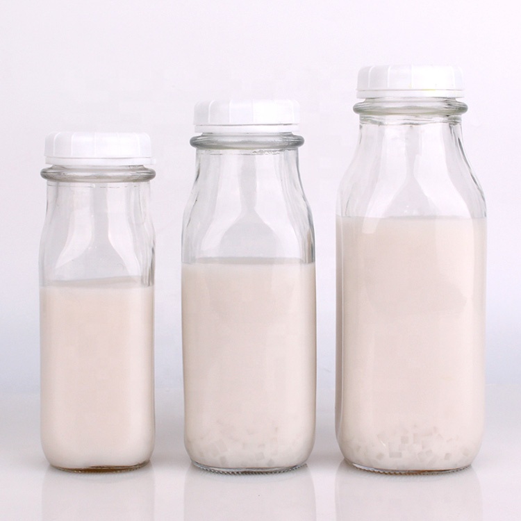 hot sell 250ml 500ml square glass milk bottle with plastic screw cap