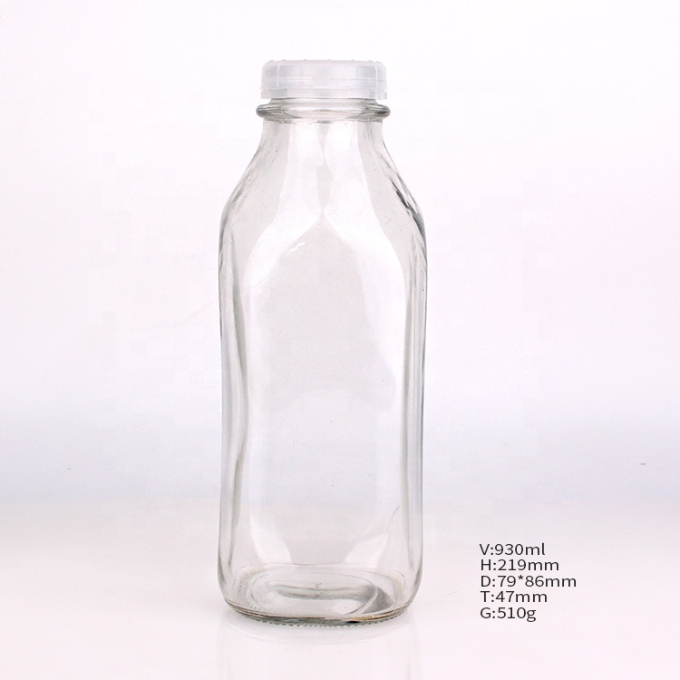 hot sell 250ml 500ml square glass milk bottle with plastic screw cap