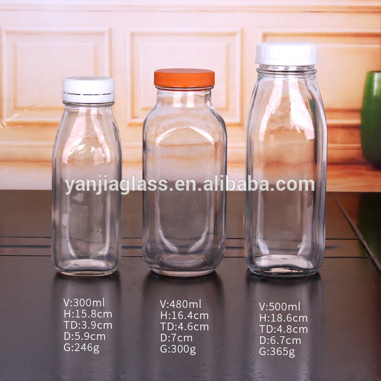 hot sell 250ml 500ml square glass milk bottle with plastic screw cap