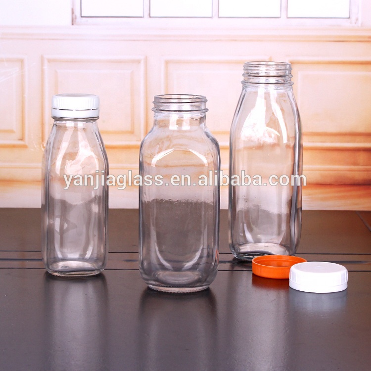 hot sell 250ml 500ml square glass milk bottle with plastic screw cap