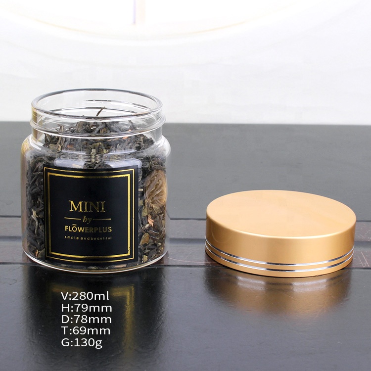 hot sell 300ml 10oz Clear Wide Mouth glass jar for food storage tea leaf with Anodized Aluminum screw lid