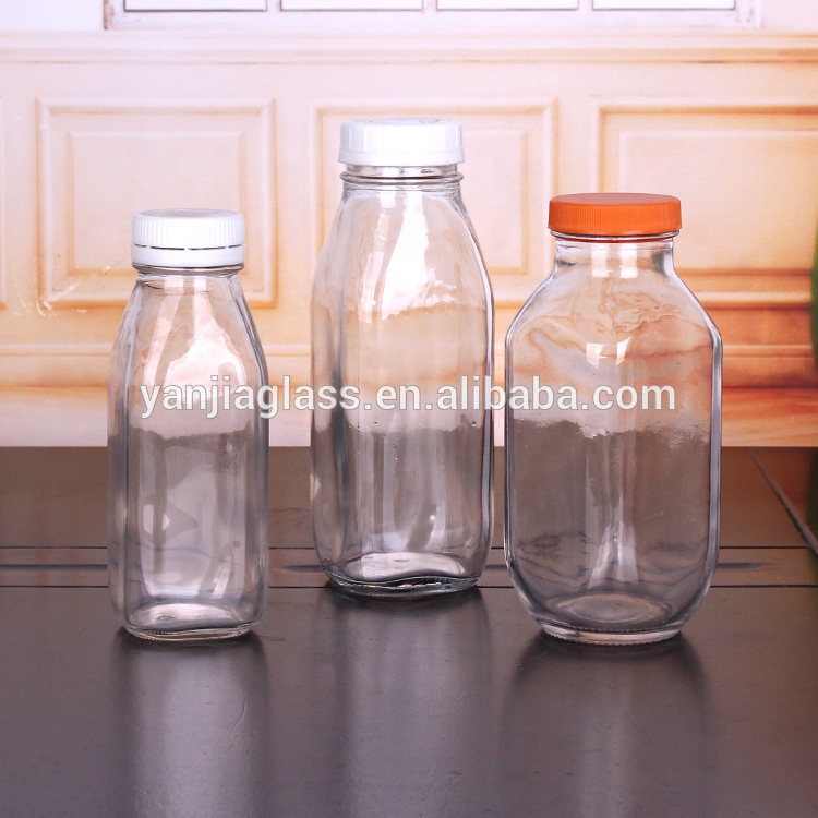 hot sell 500ml 16oz square empty glass milk bottle with plastic screw cap