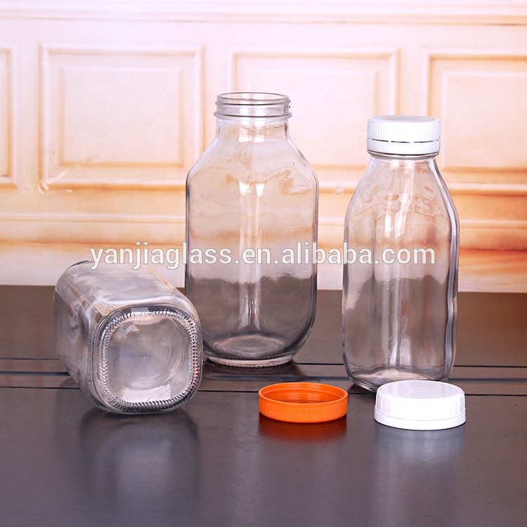 hot sell 500ml 16oz square empty glass milk bottle with plastic screw cap