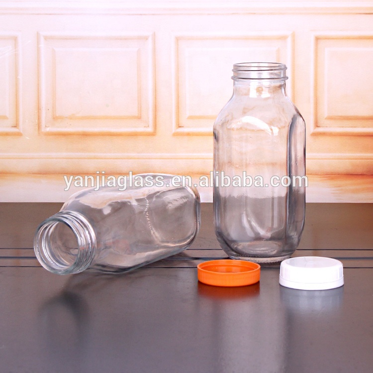 hot sell 500ml 16oz square empty glass milk bottle with plastic screw cap