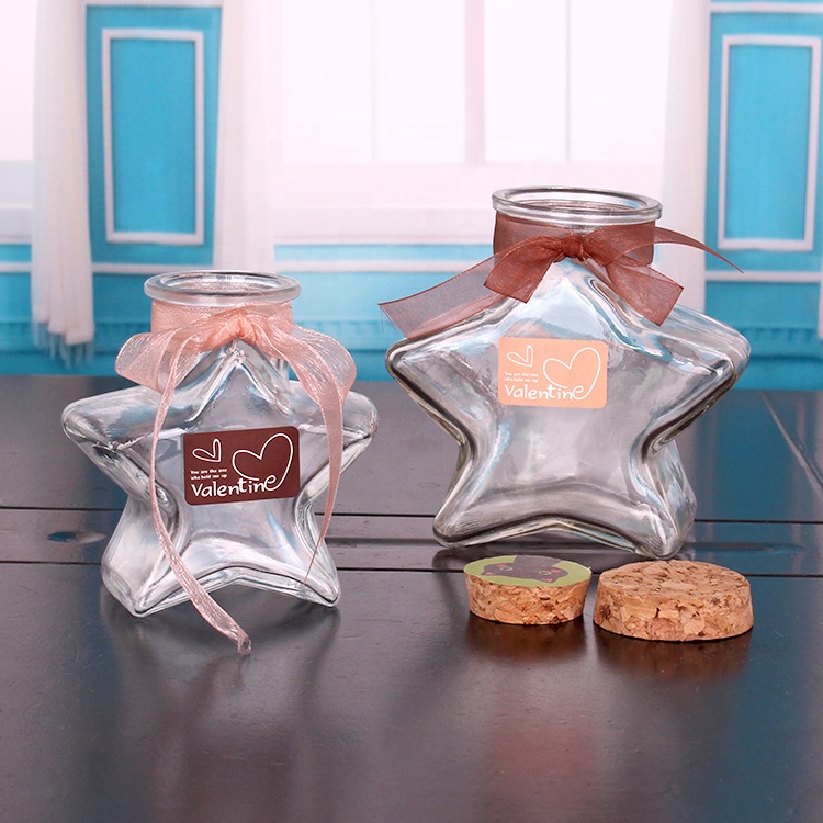 hot sell 50ml 70ml 150ml star shaped glass wishing jar with cork