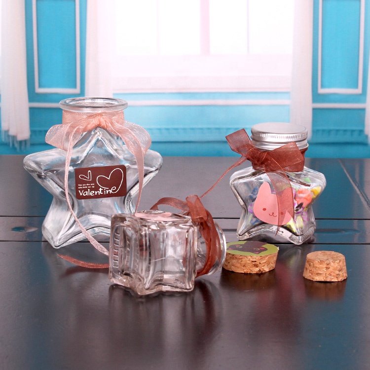 hot sell 50ml 70ml 150ml star shaped glass wishing jar with cork