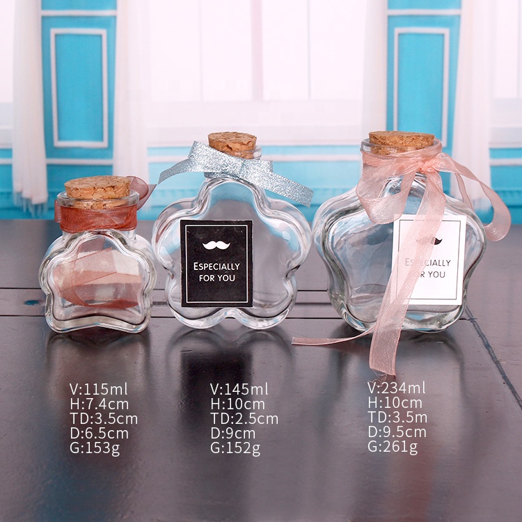 hot sell 50ml 70ml 150ml star shaped glass wishing jar with cork