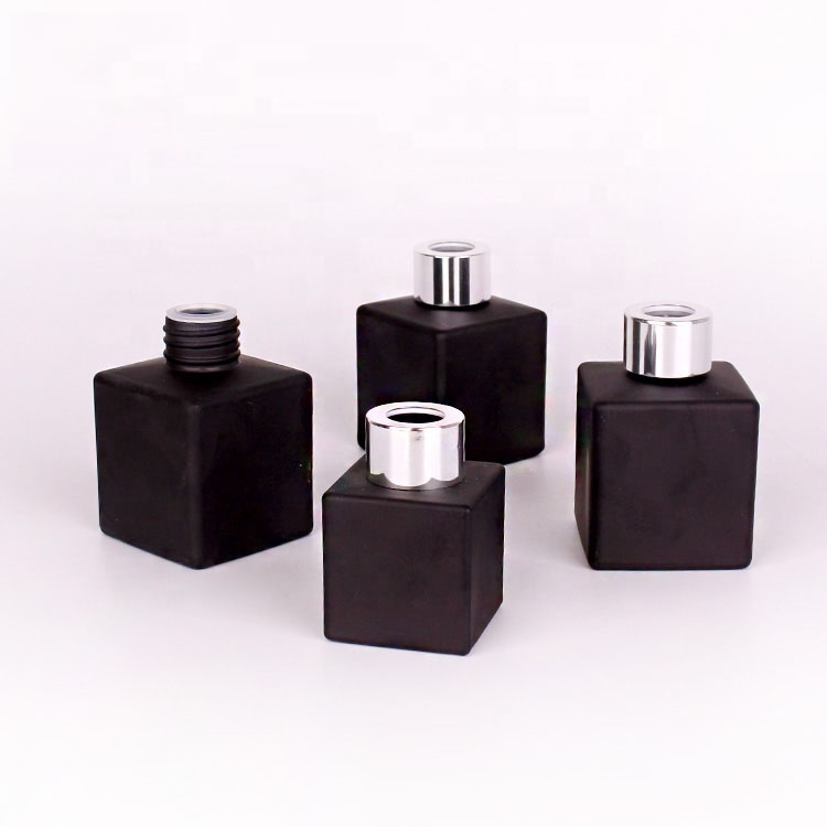 hot sell 50ml matte black color square reed diffuser aroma glass bottle for perfume
