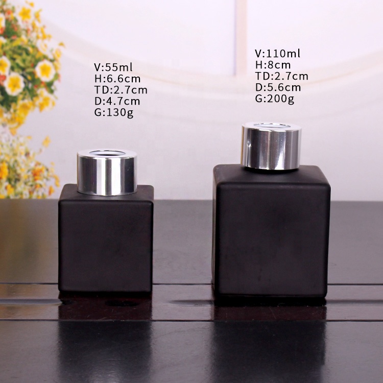 hot sell 50ml matte black color square reed diffuser aroma glass bottle for perfume