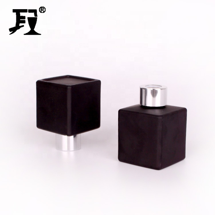 hot sell 50ml matte black color square reed diffuser aroma glass bottle for perfume