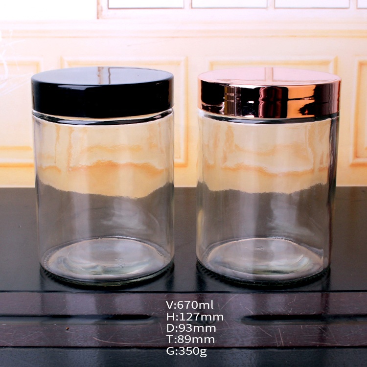 hot sell 650ml 22oz cylinder wide mouth glass storage cookie jar for food with plastic cap